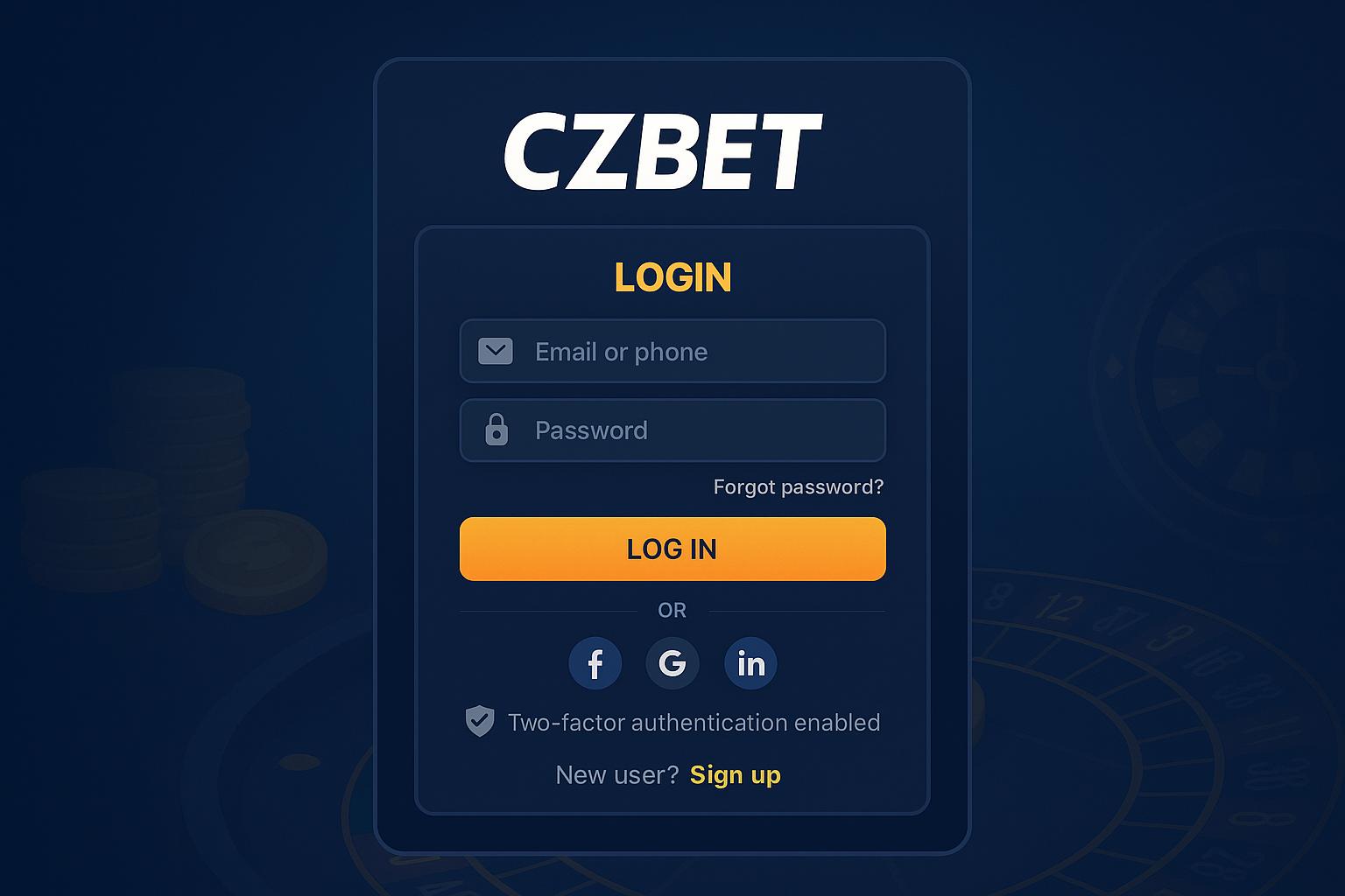 Criar uma nova Conta no plataforma CZBET